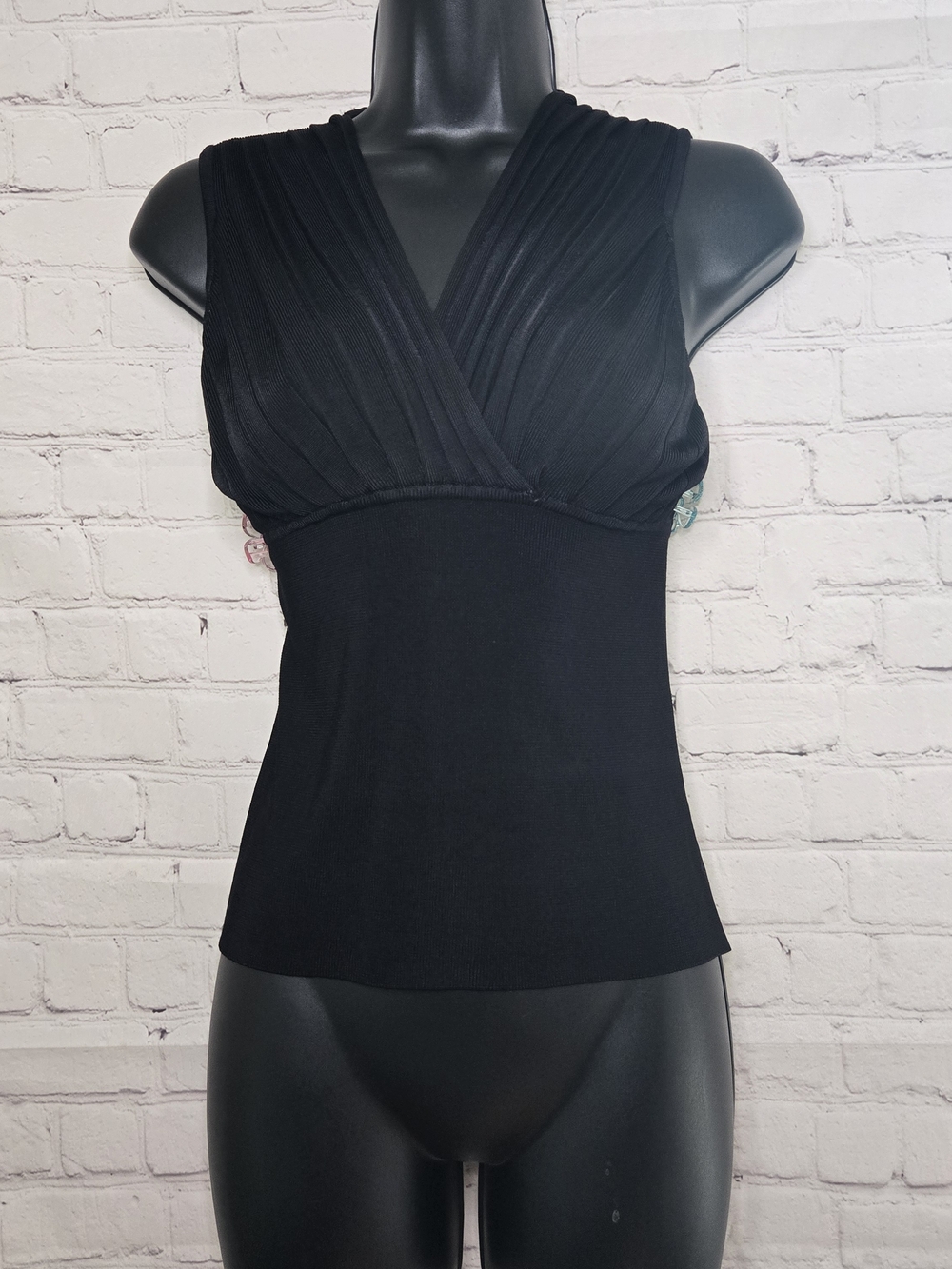 Joseph A Black Knit Rouched Bust Tank‎ Blouse M Sleeveless Classic Office Goth